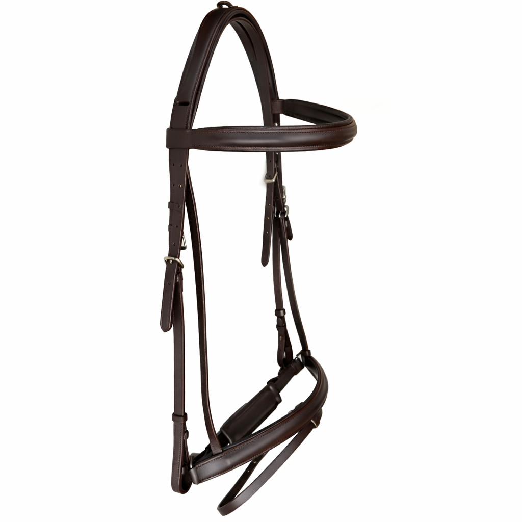 SIE Genuine Leather Raised Dressage Horse Bridle with Designer Crown & Crank Noseband
