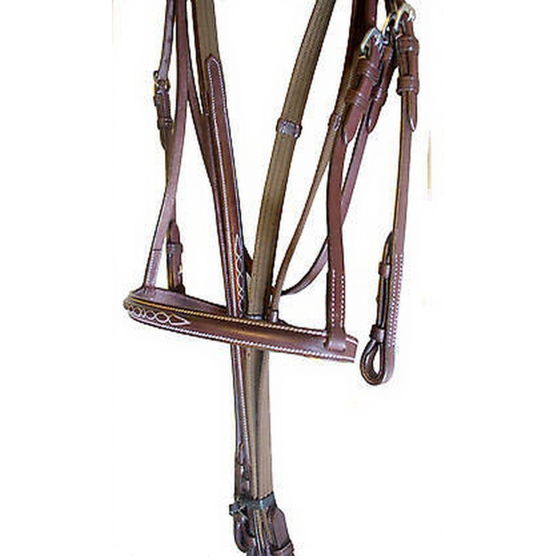 SIE Fancy Stitch English Leather Horse Bridle – Premium Raised Bridle with White Stitching & Stainless Steel Hardware