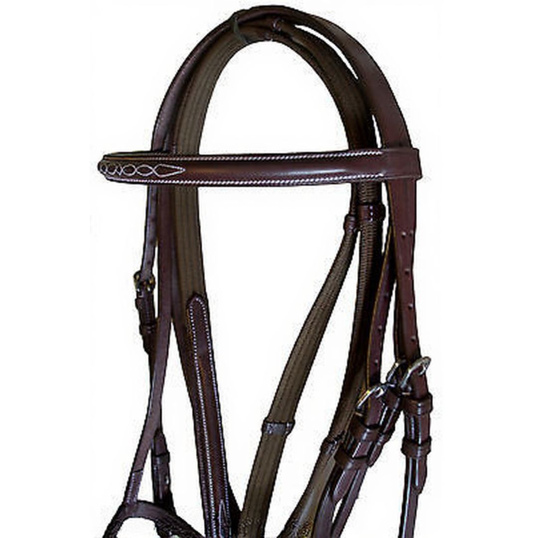 SIE Fancy Stitch English Leather Horse Bridle – Premium Raised Bridle with White Stitching & Stainless Steel Hardware