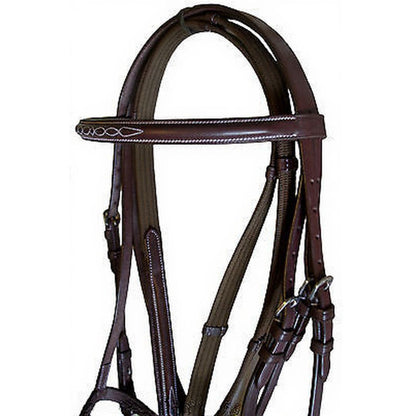 SIE Fancy Stitch English Leather Horse Bridle – Premium Raised Bridle with White Stitching & Stainless Steel Hardware