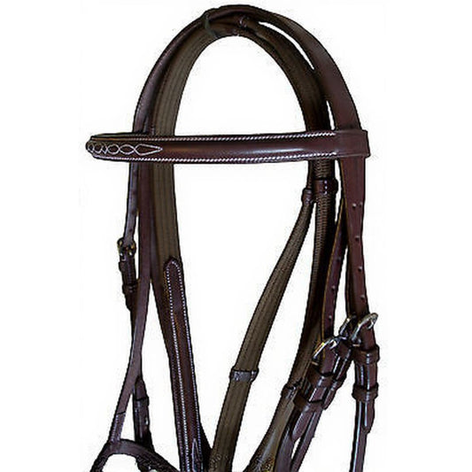 SIE Fancy Stitch English Leather Horse Bridle – Premium Raised Bridle with White Stitching & Stainless Steel Hardware