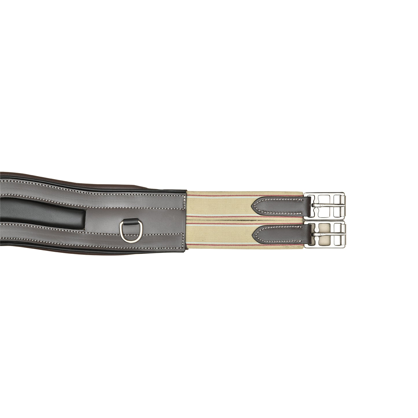 SIE Anatomic Window Leather Horse Girth Handcrafted Wave Shape Soft Padded Comfort With Triple Elastic Ends & SS Roller Buckles