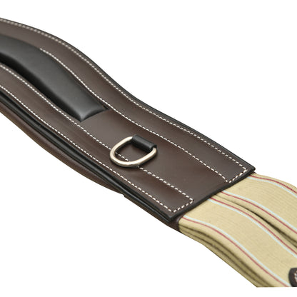 SIE Anatomic Window Leather Horse Girth Handcrafted Wave Shape Soft Padded Comfort With Triple Elastic Ends & SS Roller Buckles