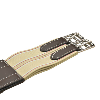 SIE Anatomic Window Leather Horse Girth Handcrafted Wave Shape Soft Padded Comfort With Triple Elastic Ends & SS Roller Buckles