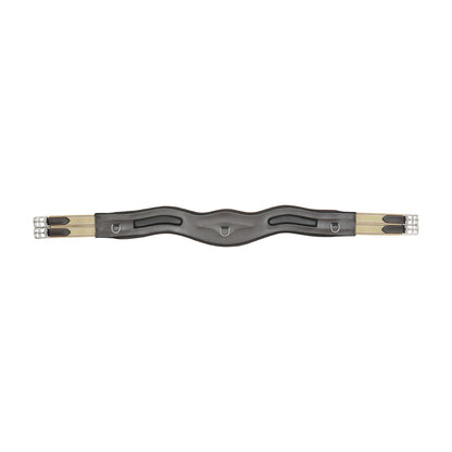 SIE Anatomic Window Leather Horse Girth Handcrafted Wave Shape Soft Padded Comfort With Triple Elastic Ends & SS Roller Buckles
