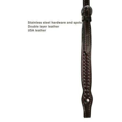 SIE Leather Horse Headstall Knotted Browband – Western Headstall with Spotted Design & Stainless Steel Hardware