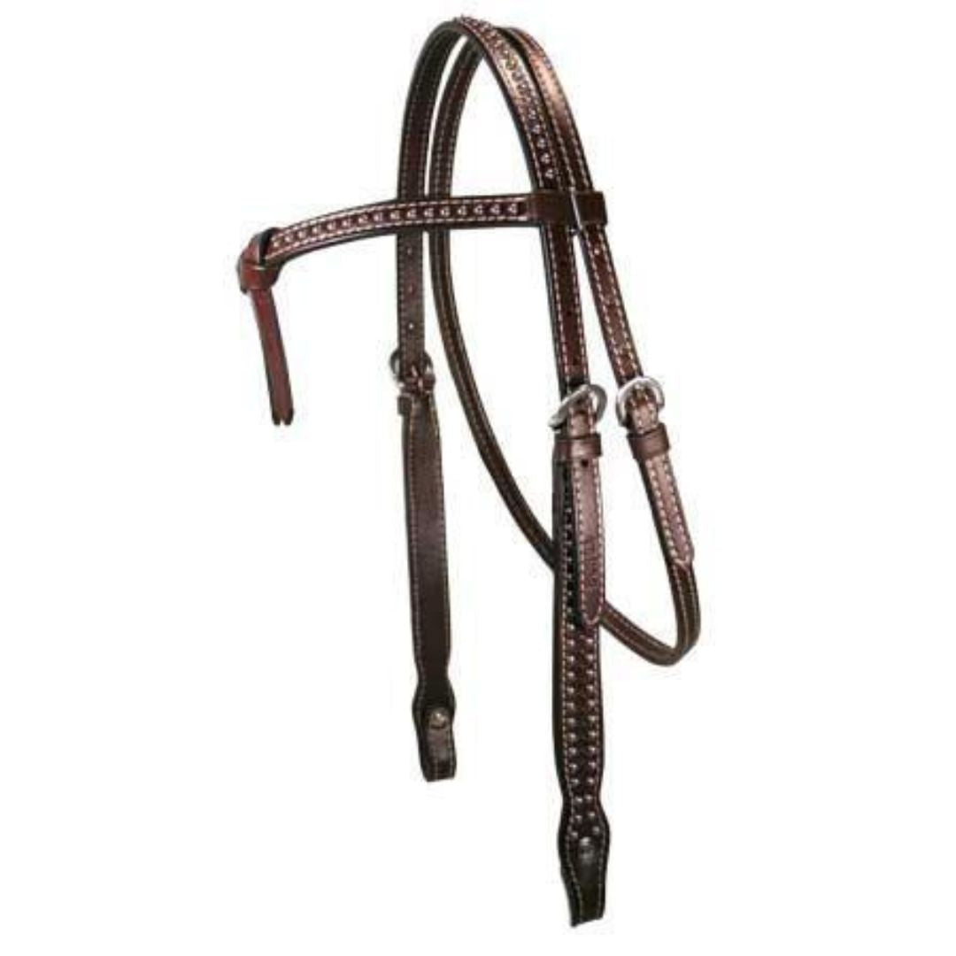 SIE Leather Horse Headstall Knotted Browband – Western Headstall with Spotted Design & Stainless Steel Hardware