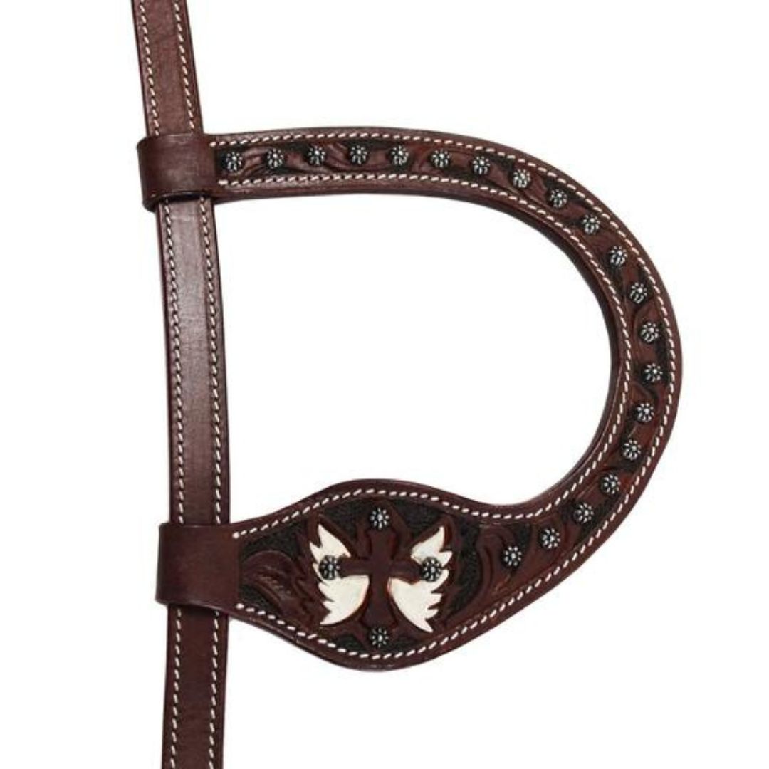 SIE Painted Wings One Ear Headstall – Hand Carved Leather Headstall with Hand Painted Wing