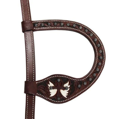 SIE Painted Wings One Ear Headstall – Hand Carved Leather Headstall with Hand Painted Wing
