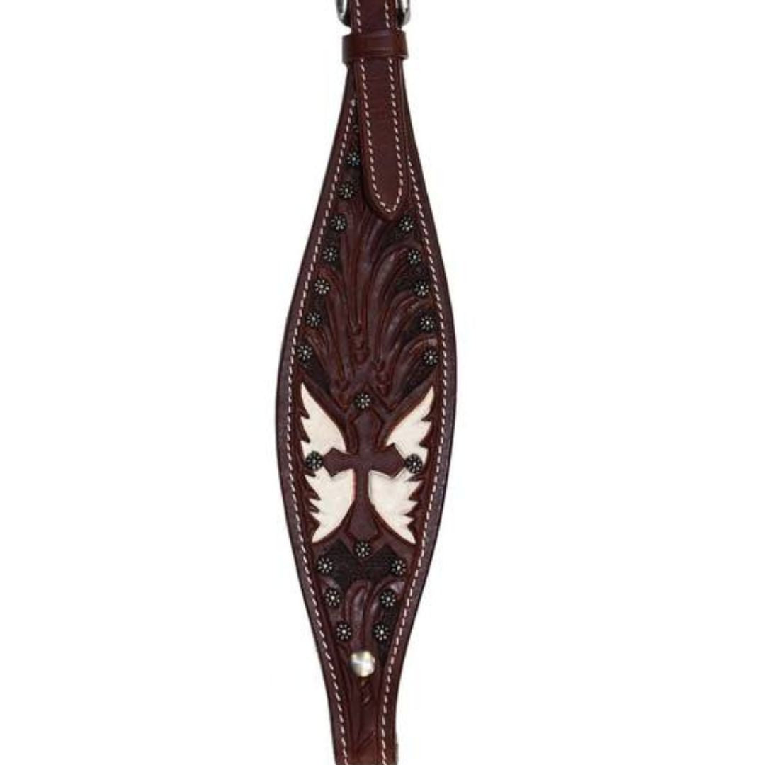 SIE Painted Wings One Ear Headstall – Hand Carved Leather Headstall with Hand Painted Wing