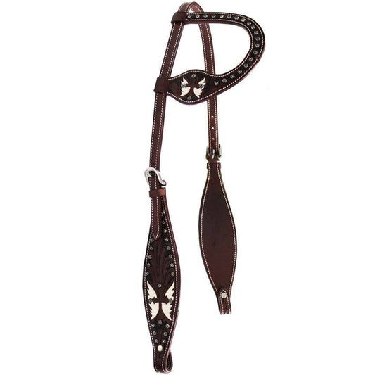 SIE Painted Wings One Ear Headstall – Hand Carved Leather Headstall with Hand Painted Wing