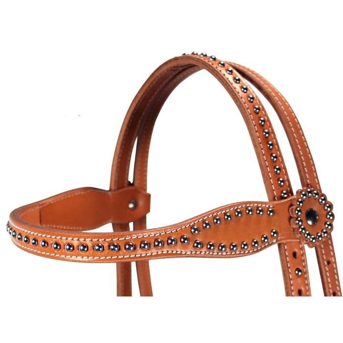 SIE Genuine Leather Spots Decorated Horse Headstall – Double Layered & Double Stitched Headstall with Stainless Steel Hardware