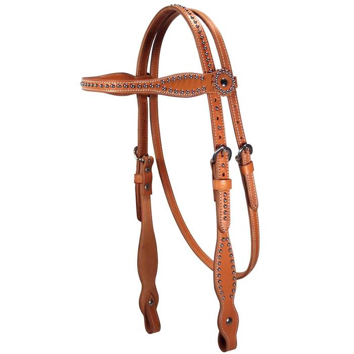 SIE Genuine Leather Spots Decorated Horse Headstall – Double Layered & Double Stitched Headstall with Stainless Steel Hardware