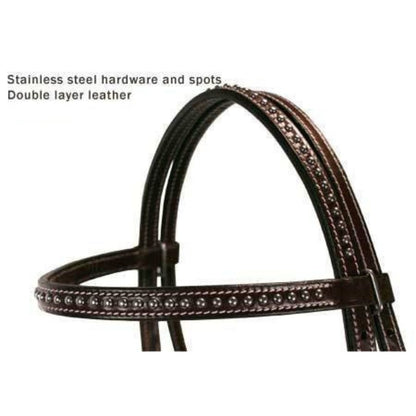 SIE Genuine Leather Horse Headstall – Elegant Western Headstall with Stainless Steel Spots