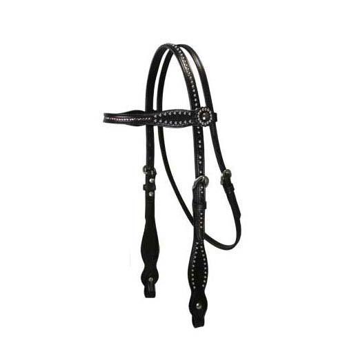 SIE Genuine Leather Horse Headstall - Double Layer Headstall with Pink Swarovski Crystals & Spot Combo with Stainless Steel Hardware