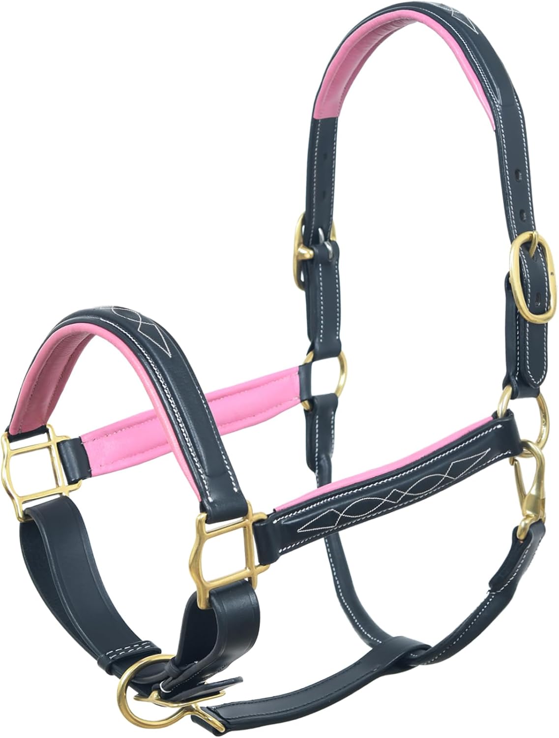 SIE Genuine Leather Horse Halter with Padding Durable Fancy Raised Stitching Solid Brass Hardware