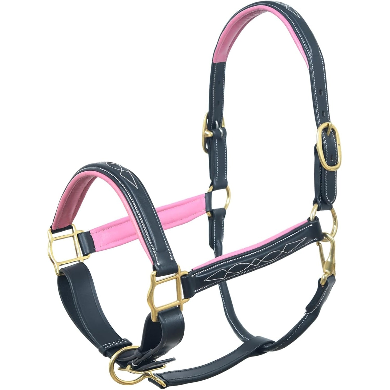 SIE Genuine Leather Horse Halter with Padding Durable Fancy Raised Stitching Solid Brass Hardware