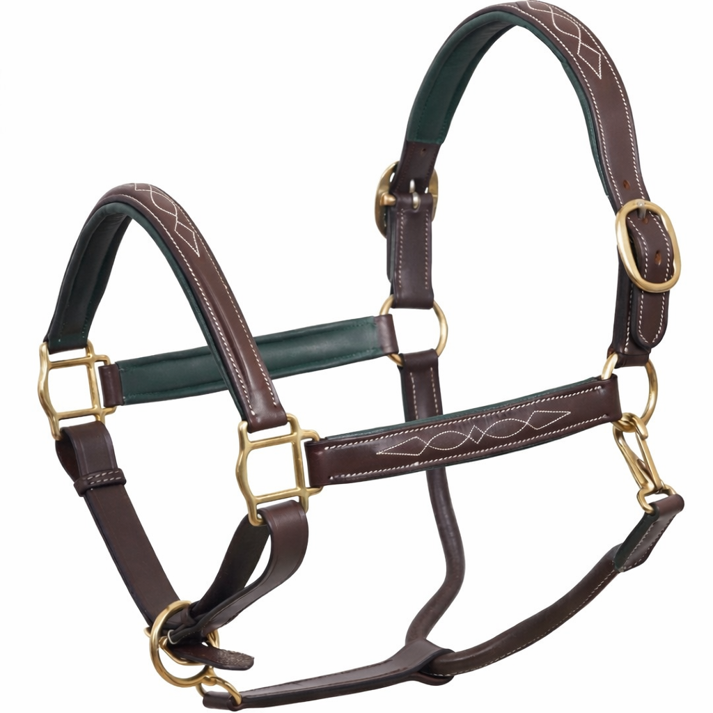 SIE Genuine Leather Horse Halter with Padding Durable Fancy Raised Stitching Solid Brass Hardware