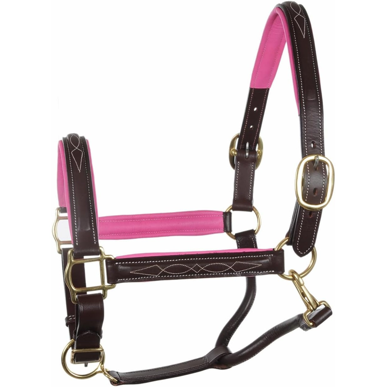 SIE Genuine Leather Horse Halter with Padding Durable Fancy Raised Stitching Solid Brass Hardware
