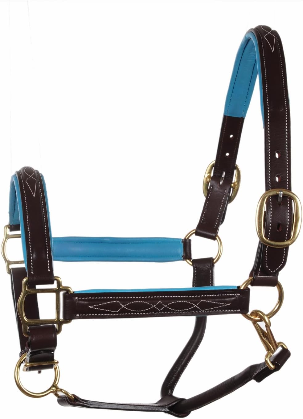 SIE Genuine Leather Horse Halter with Padding Durable Fancy Raised Stitching Solid Brass Hardware