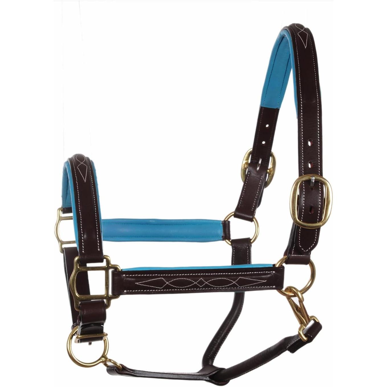 SIE Genuine Leather Horse Halter with Padding Durable Fancy Raised Stitching Solid Brass Hardware