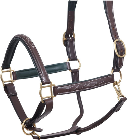 SIE Genuine Leather Horse Halter with Padding Durable Fancy Raised Stitching Solid Brass Hardware