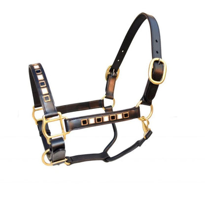 SIE Black & White Leather Horse Show Adjustable Halter Double Layer Premium Leather