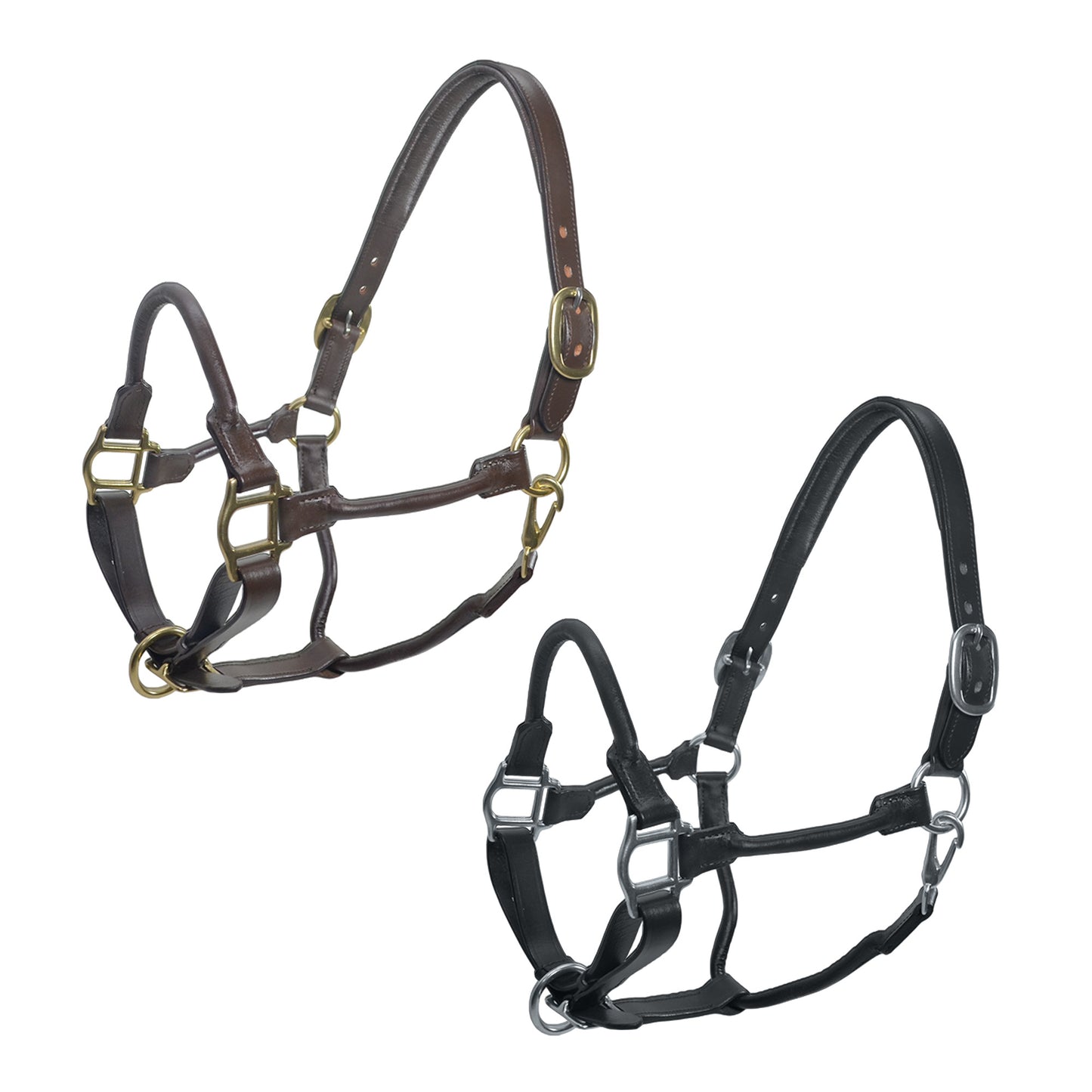 SIE Adjustable Horse Premium Rolled Leather Halter & Brass Hardware