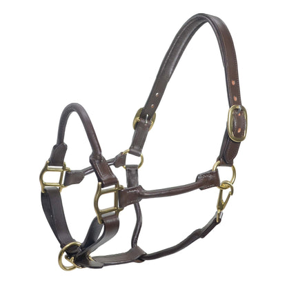 SIE Adjustable Horse Premium Rolled Leather Halter & Brass Hardware