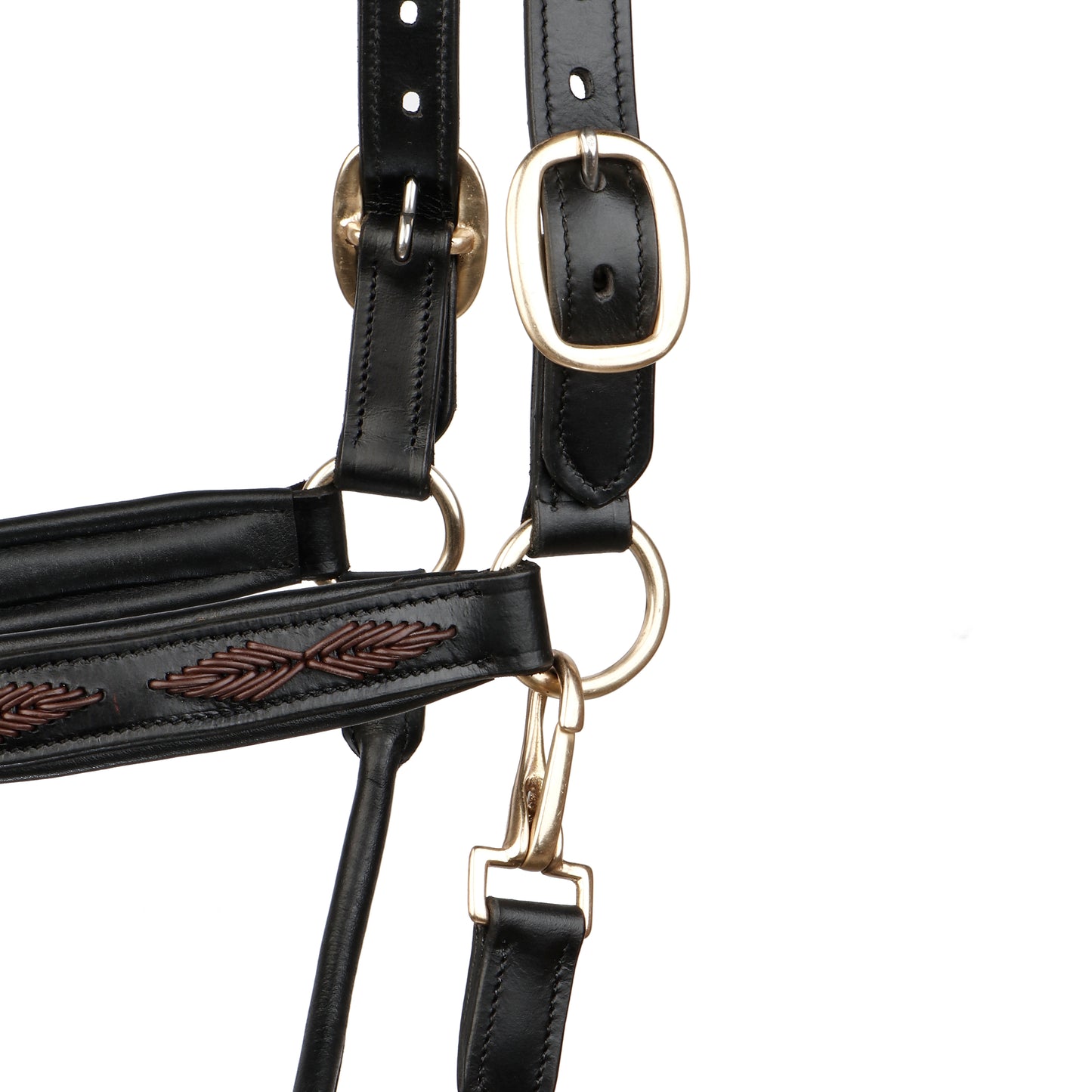 SIE Genuine Leather Braided Horse Halter Adjustable Padded Headcollar | Premium Brass Hardware