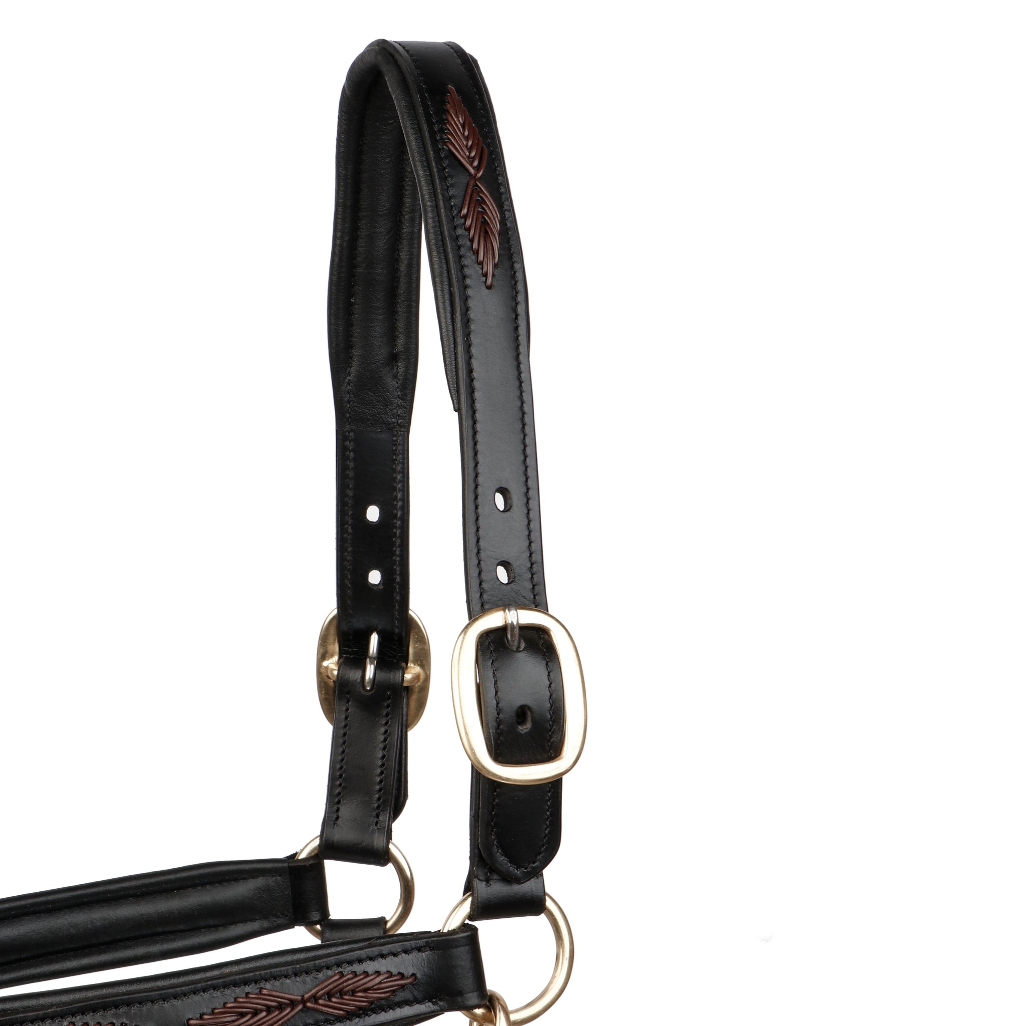 SIE Genuine Leather Braided Horse Halter Adjustable Padded Headcollar for Pony, Cob, Full & Oversize | Premium Brass Hardware