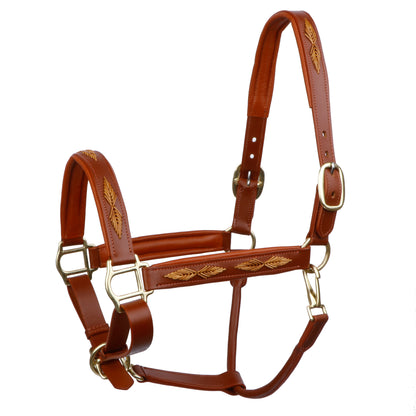 SIE Genuine Leather Braided Horse Halter Adjustable Padded Headcollar | Premium Brass Hardware