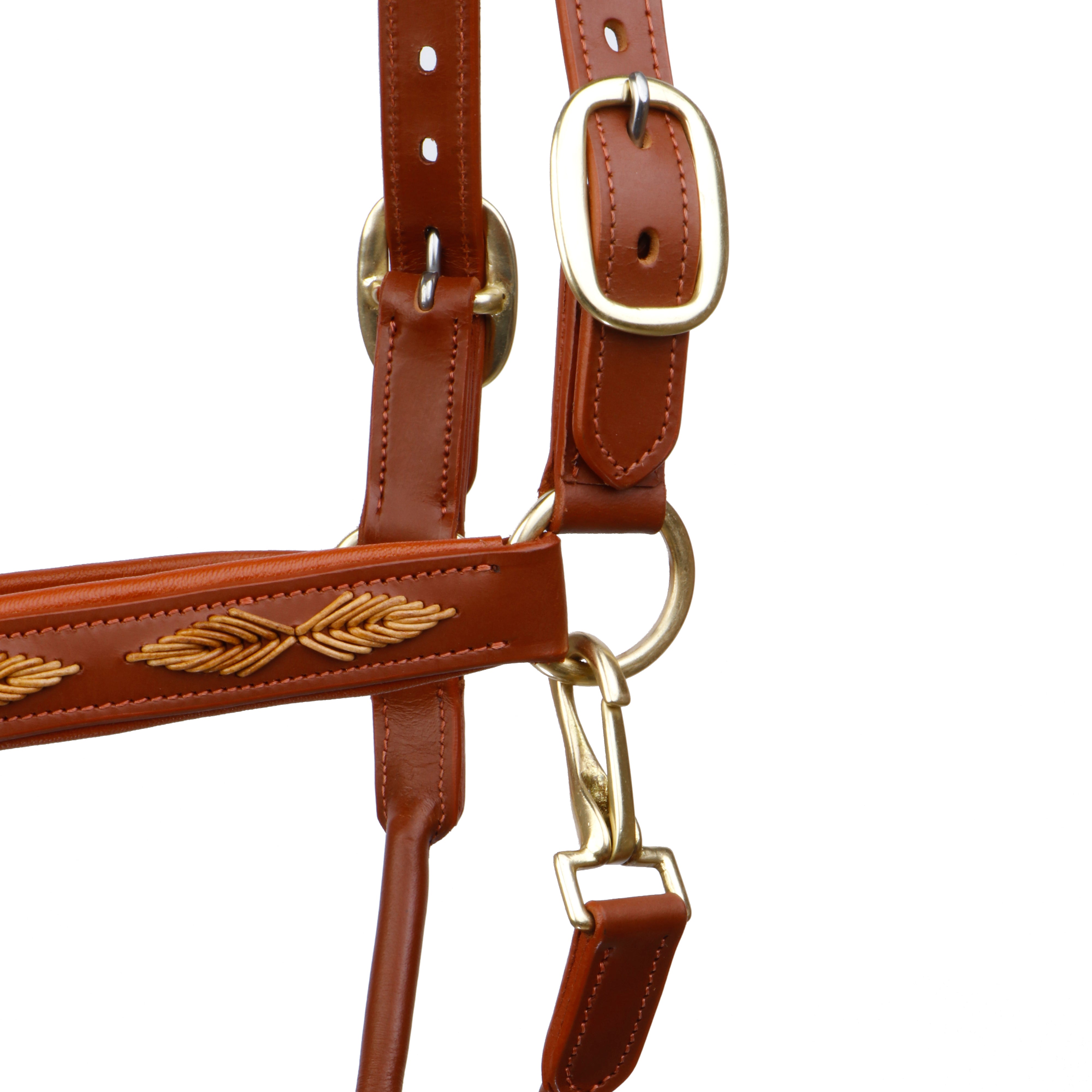 SIE Genuine Leather Braided Horse Halter Adjustable Padded Headcollar for Pony, Cob, Full & Oversize | Premium Brass Hardware