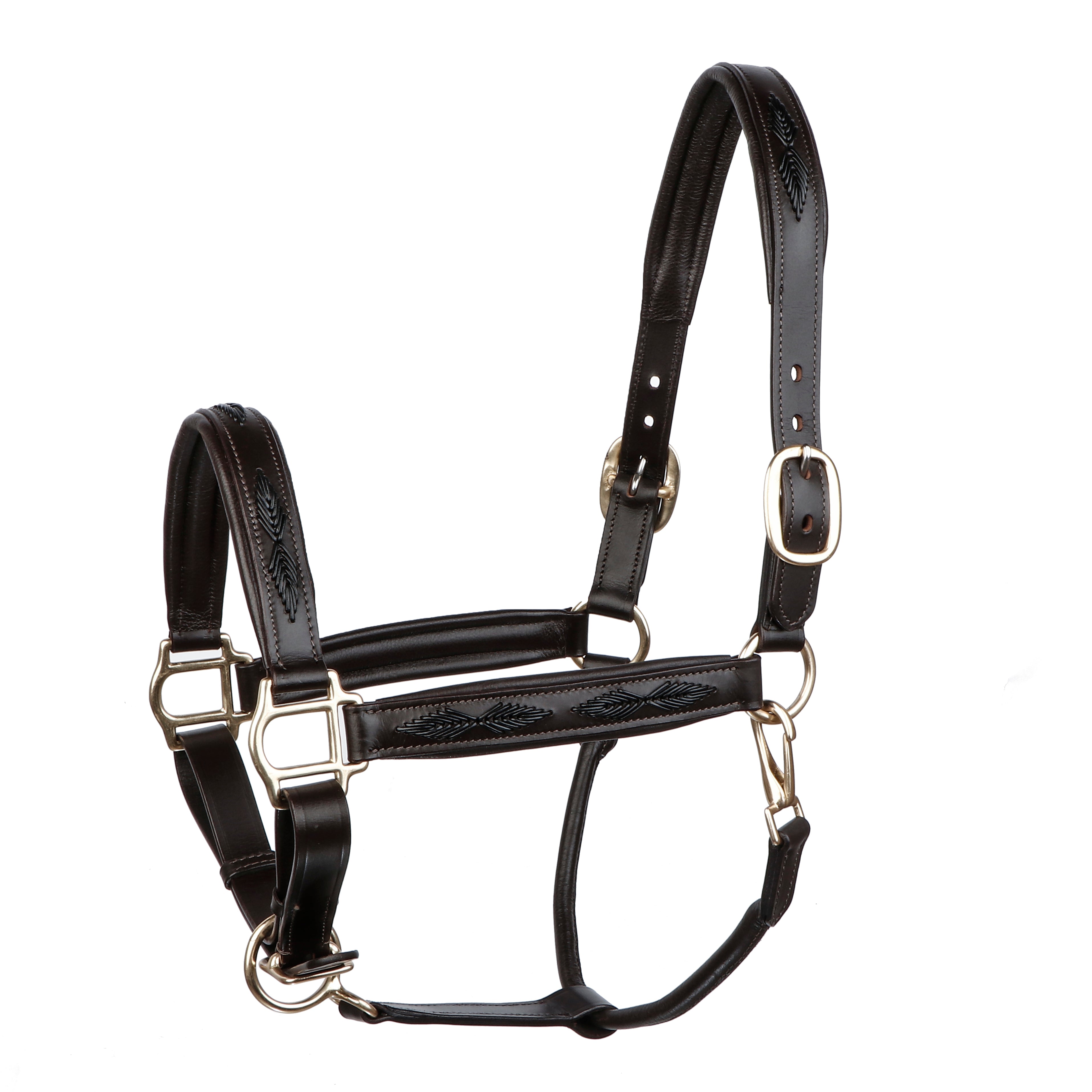 SIE Genuine Leather Braided Horse Halter Adjustable Padded Headcollar for Pony, Cob, Full & Oversize | Premium Brass Hardware