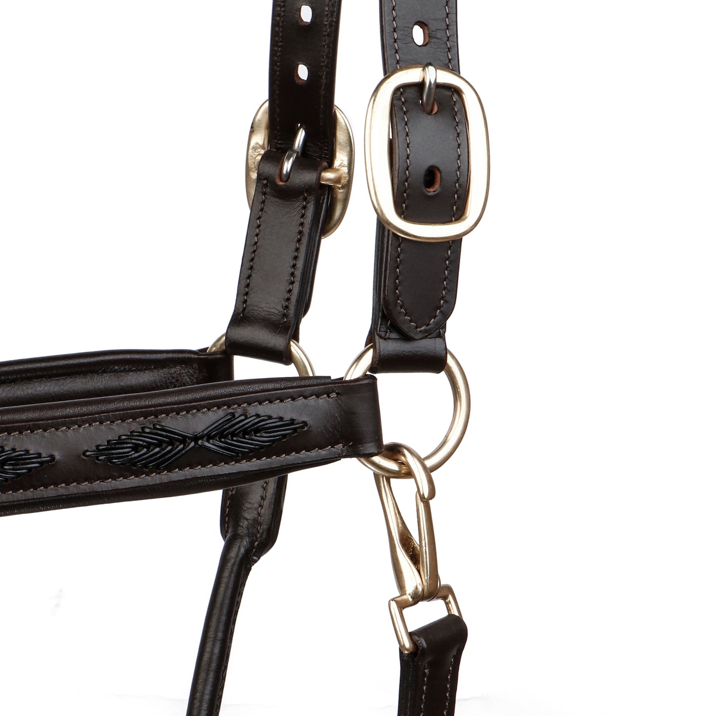 SIE Genuine Leather Braided Horse Halter Adjustable Padded Headcollar | Premium Brass Hardware