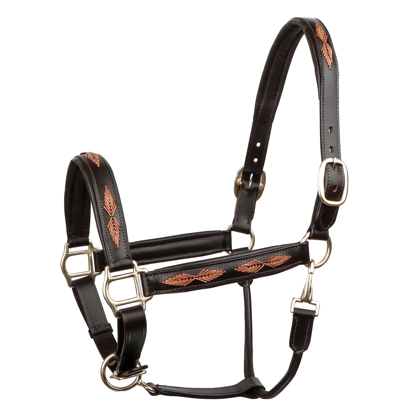 SIE Genuine Leather Braided Horse Halter Adjustable Padded Headcollar | Premium Brass Hardware