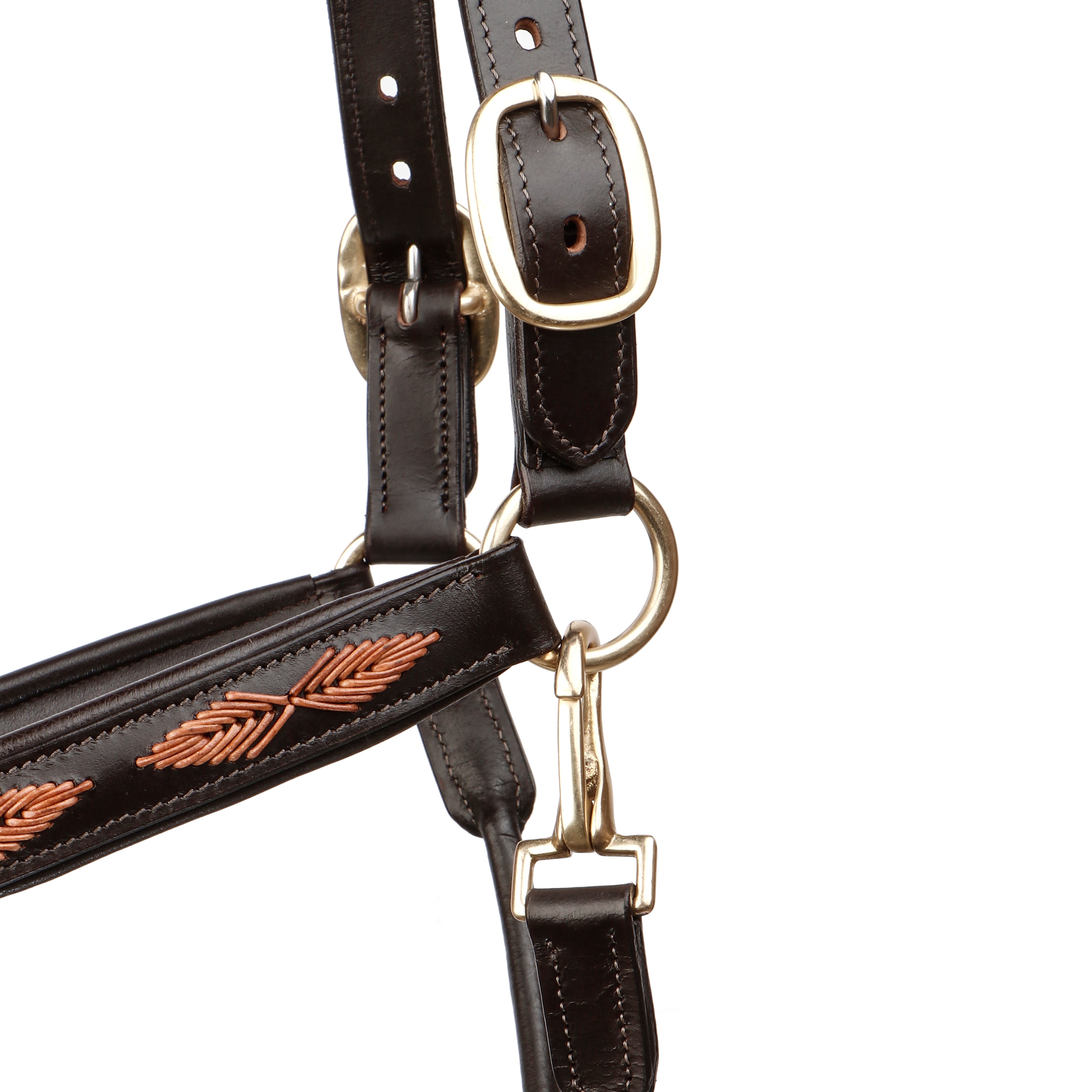 SIE Genuine Leather Braided Horse Halter Adjustable Padded Headcollar for Pony, Cob, Full & Oversize | Premium Brass Hardware