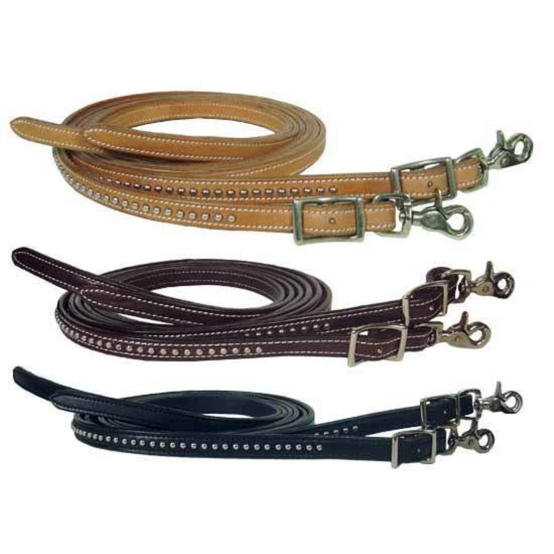 SIE Genuine Leather Split Reins with Spots Western Horse Reins, Durable Training & Trail Riding Reins with Classic Spotted Design