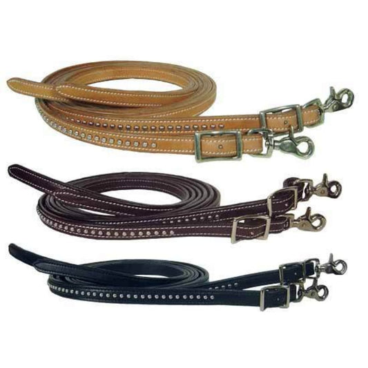 SIE Genuine Leather Split Reins with Spots Western Horse Reins, Durable Training & Trail Riding Reins with Classic Spotted Design