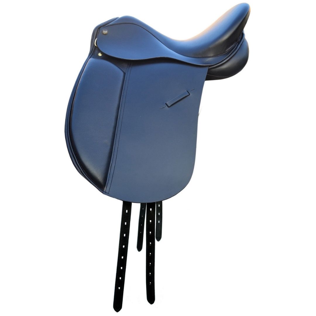 SIE English Dressage Leather Saddle Deep Seat Wool Flocked Panels Fibre Flex Tree