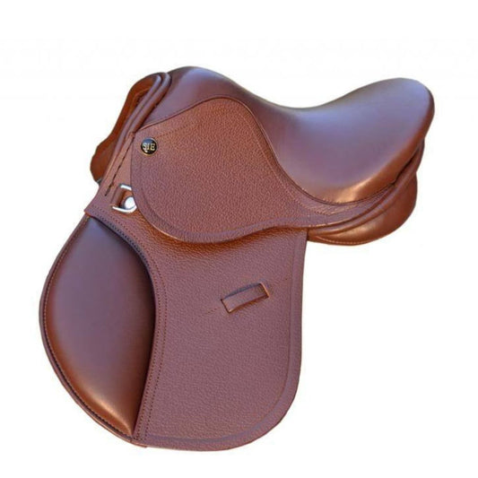 SIE English Jumping Leather Horse & Pony Saddle for Kids (10”–15”)Fiber Flex Tree Wool Flocked Panels