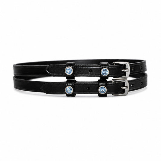 SIE English Leather Spur Straps - Blue Crystals
