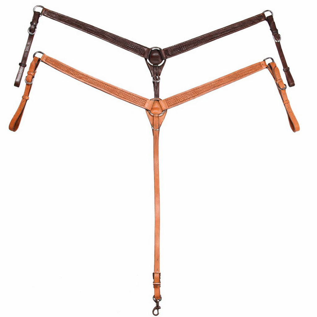 SIE Weave Knotted Leather Headstall & Breast Collar Set Hand Tooled Basket Weave Leather Western Horse Tack