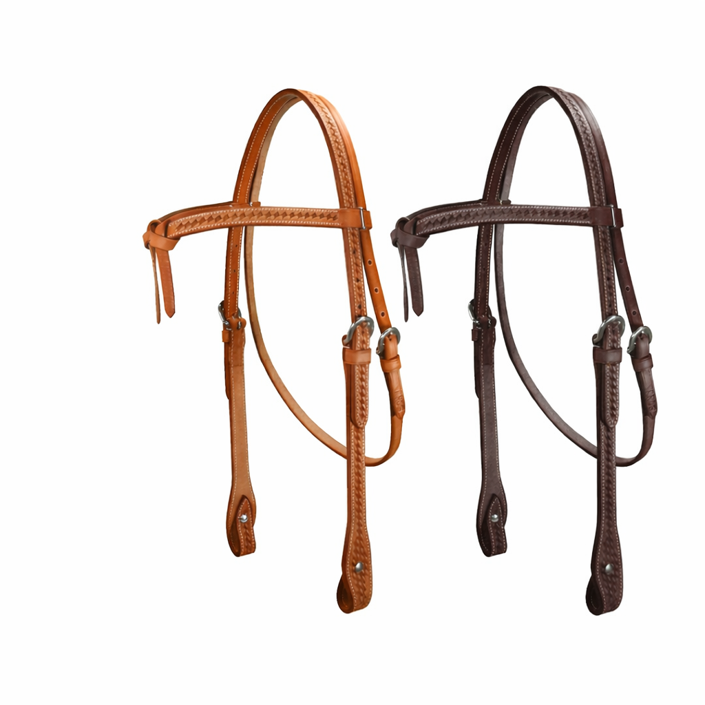 SIE Weave Knotted Leather Headstall & Breast Collar Set Hand Tooled Basket Weave Leather Western Horse Tack