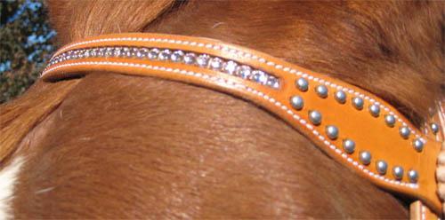 SIE Pink Swarovski Crystal Inlaid Leather Headstall & Breast Collar Set Western Horse Tack