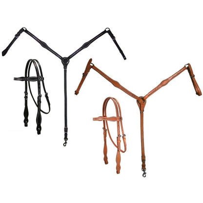 SIE Pink Swarovski Crystal Inlaid Leather Headstall & Breast Collar Set Western Horse Tack