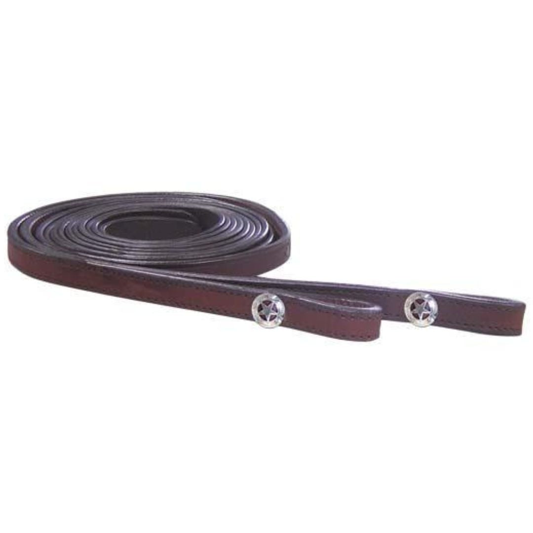 SIE Genuine Leather Headstall Breast Collar & Reins Set - Hand Engraved Silver Star Concho Western Horse Tack