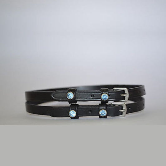 SIE English Leather Spur Straps - Blue Crystals