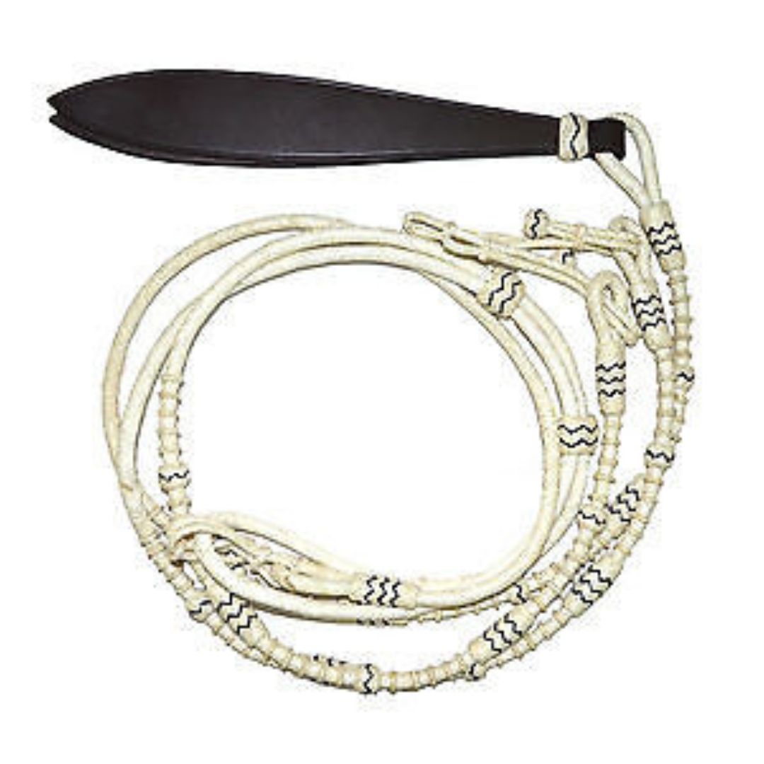 Hand Braided Natural Rawhide braided Show Romel Romal Rein with Leather Popper