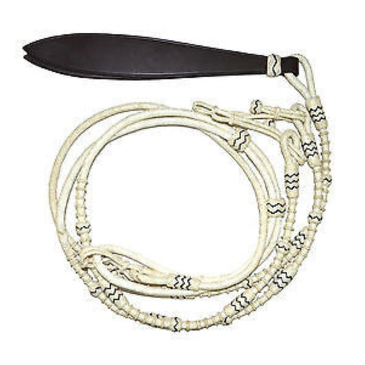 Hand Braided Natural Rawhide braided Show Romel Romal Rein with Leather Popper
